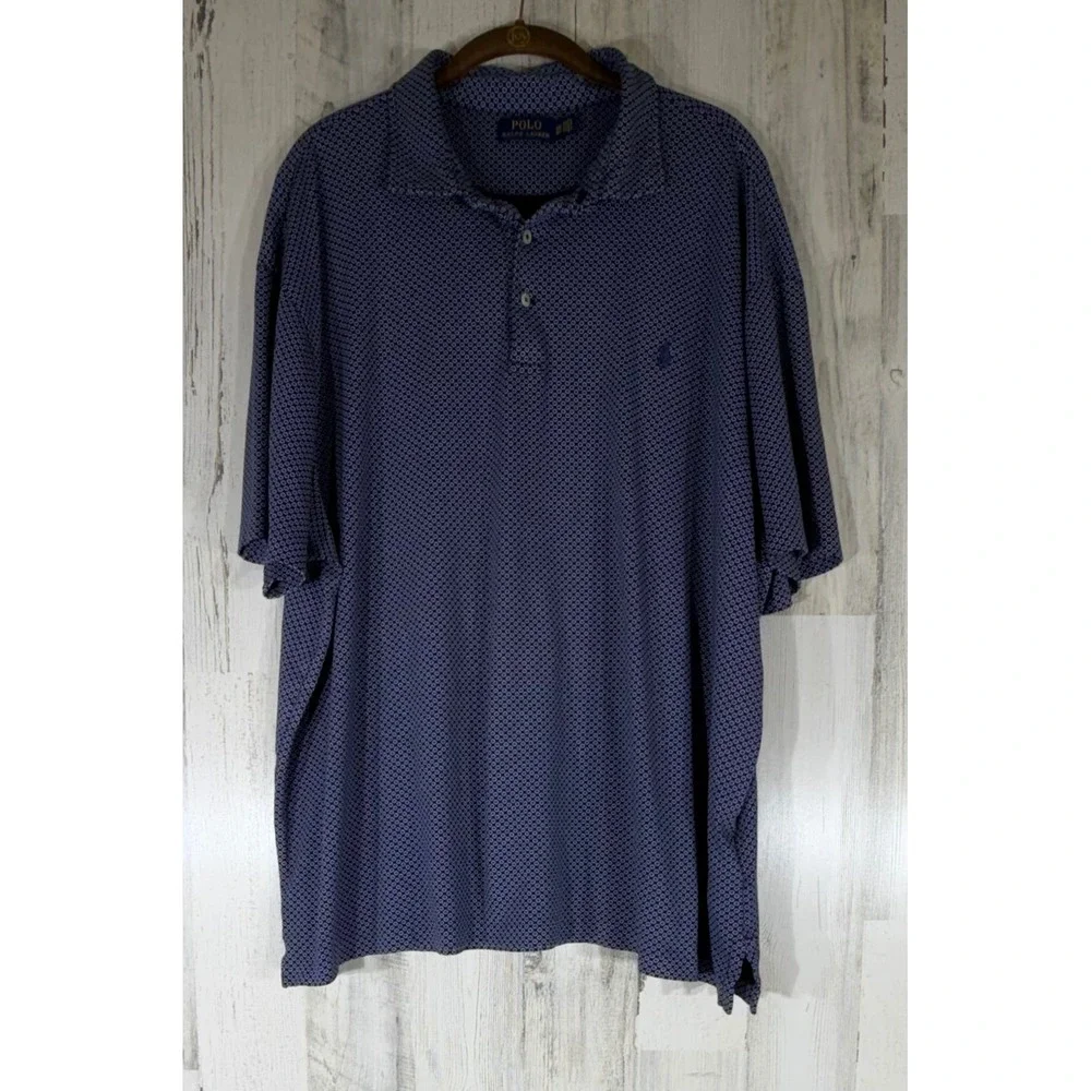 Polo Ralph Lauren Polo Shirt 3XB Blue Geometric Circle Print Cotton FLAW READ